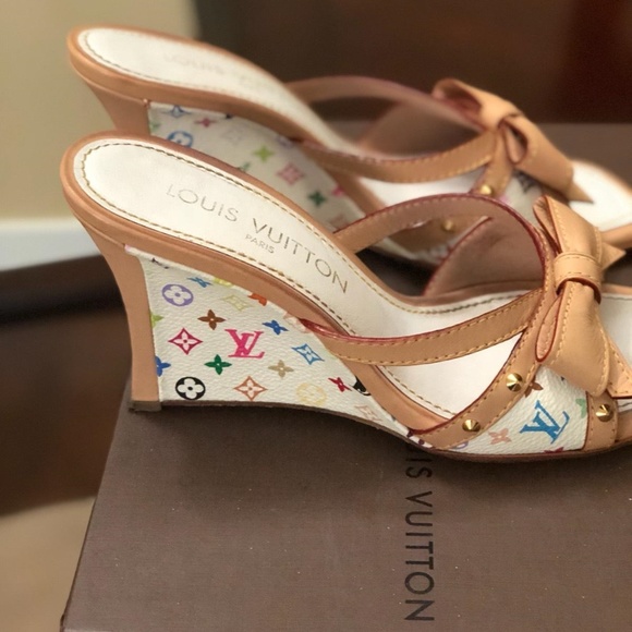 Louis Vuitton Shoes - Louis Vuitton White Multi-Color Monogram Wedge